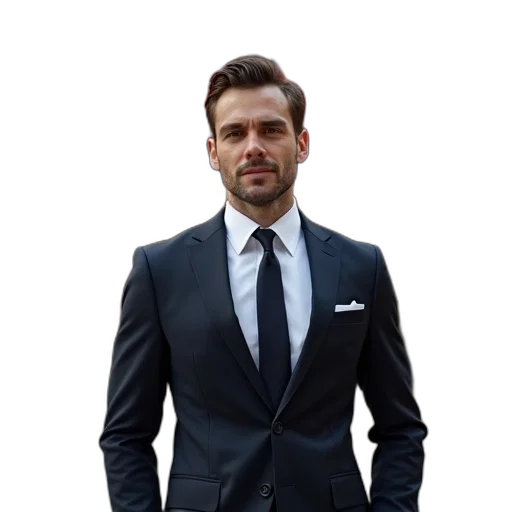 jacket, staff, face, photorealistic transparent PNG cut-out