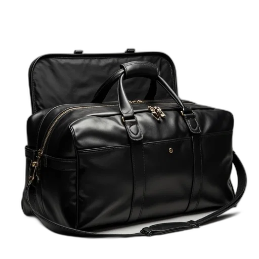 black, leather, duffel, bag transparent PNG cut-out