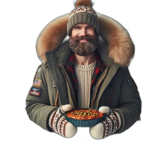 jacket, hat, food, face transparent PNG cut-out