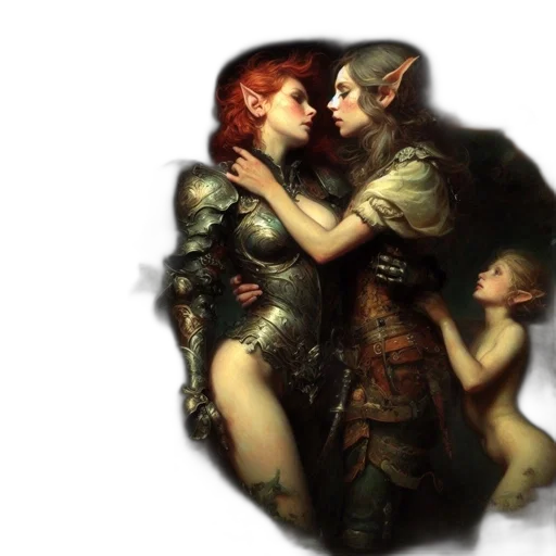 concept art, fantasy art, watercolor, two transparent PNG cut-out
