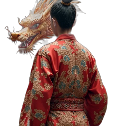 dragon, staff, dress, jacket transparent PNG cut-out