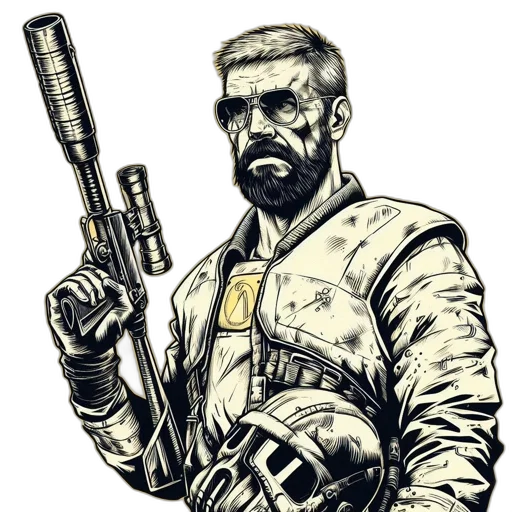 weapon, staff, jacket, comic book art transparent PNG cut-out