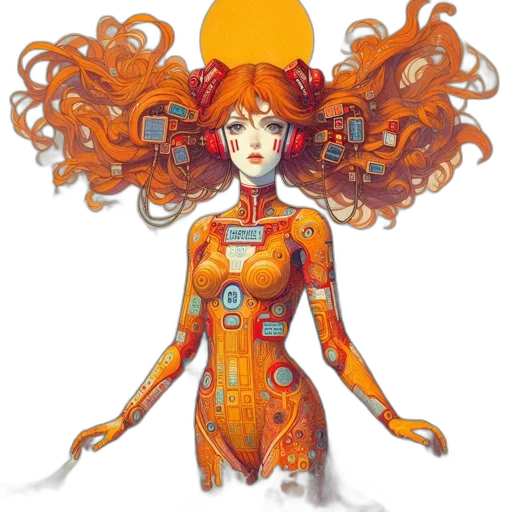 robot, dress, hair, concept art transparent PNG cut-out