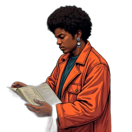 jacket, staff, jewelry, comic book art transparent PNG cut-out
