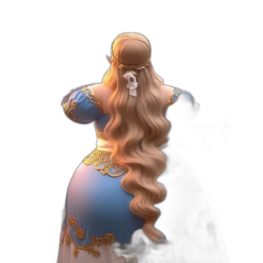 dress, hair, crown, staff transparent PNG cut-out