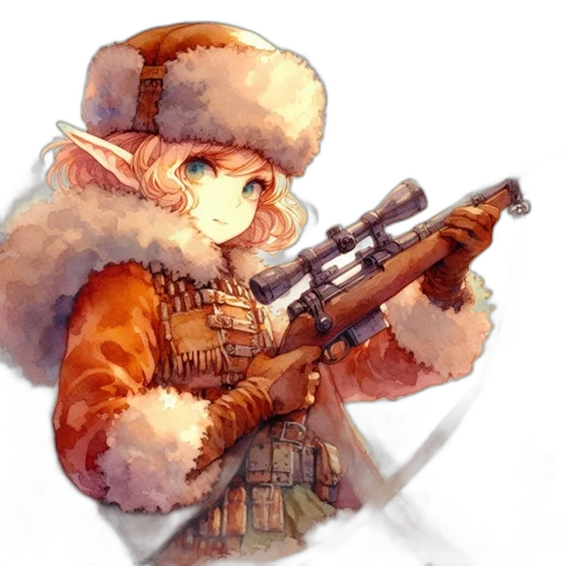 weapon, jacket, staff, hat transparent PNG cut-out