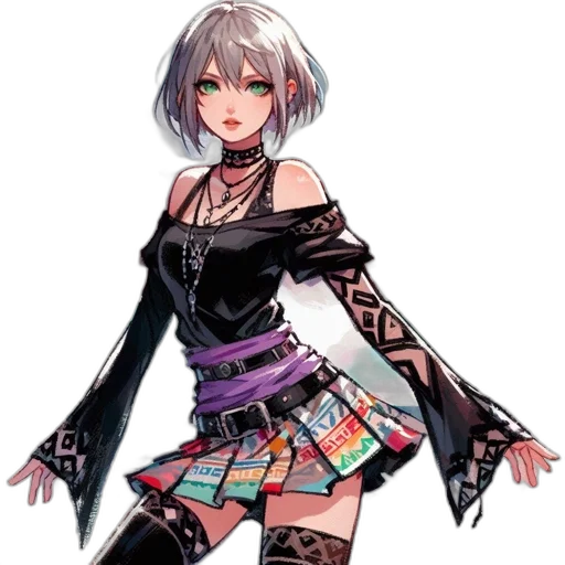 dress, jacket, staff, weapon transparent PNG cut-out
