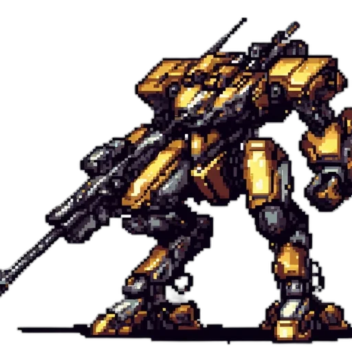 robot, weapon, pixel art, concept art transparent PNG cut-out