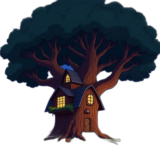 tree, building, concept art, pixel art transparent PNG cut-out
