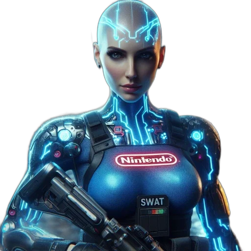 robot, weapon, jacket, face transparent PNG cut-out
