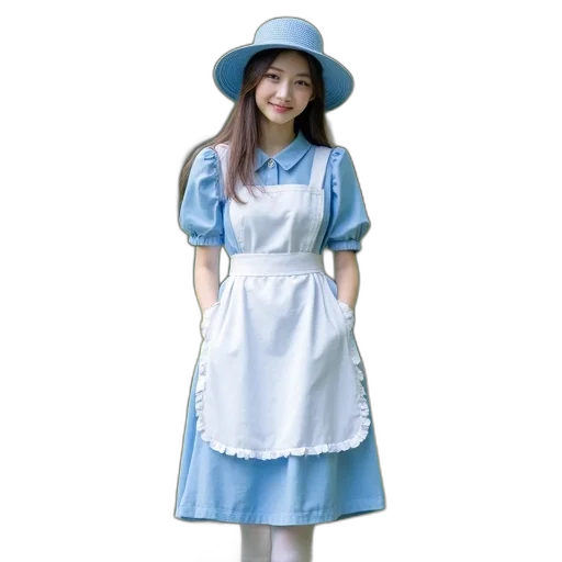 dress, hat, staff, photorealistic transparent PNG cut-out