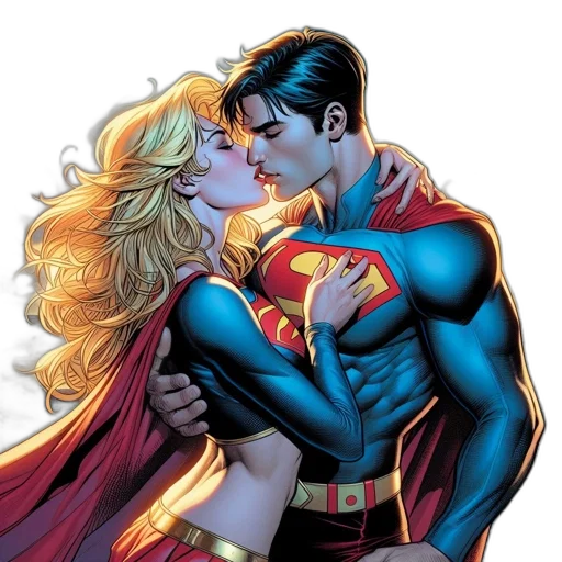 comic book art, superman, supergirl, share transparent PNG cut-out