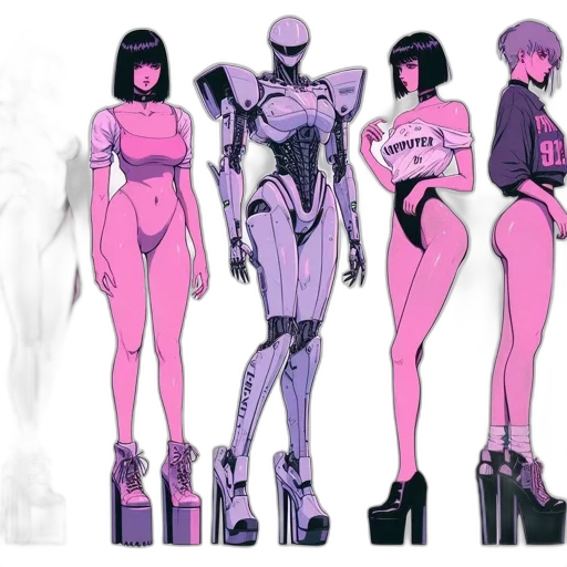 robot, concept art, cyberpunk, vaporwave transparent PNG cut-out