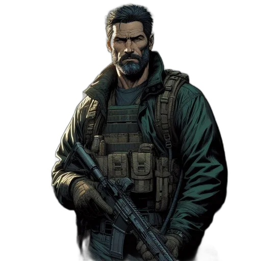 jacket, weapon, face, concept art transparent PNG cut-out