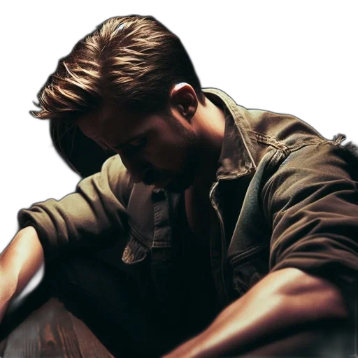 jacket, hair, face, weapon transparent PNG cut-out
