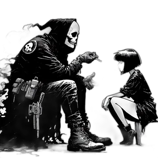 weapon, mask, jacket, comic book art transparent PNG cut-out
