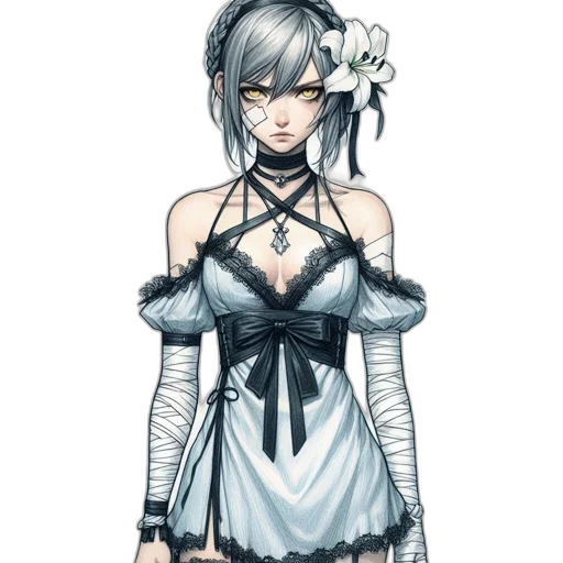 dress, staff, flower, concept art transparent PNG cut-out