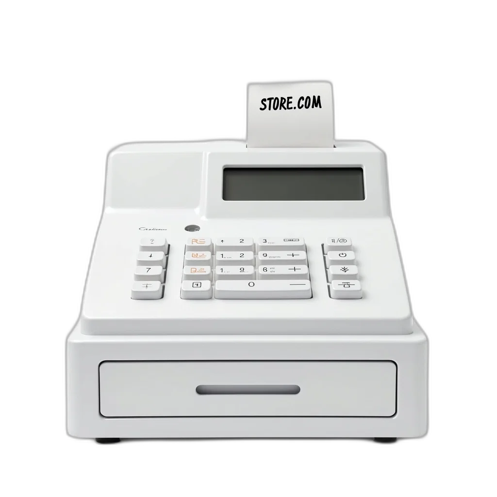 3d render, white, cash, register transparent PNG cut-out