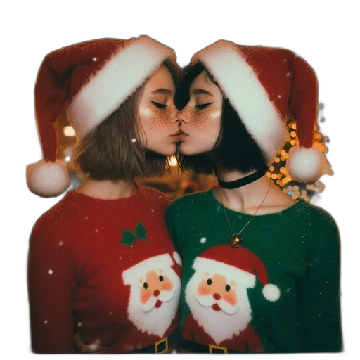 two, women, donning, santa transparent PNG cut-out