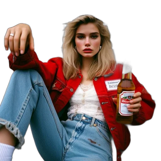 jacket, bottle, face, hair transparent PNG cut-out