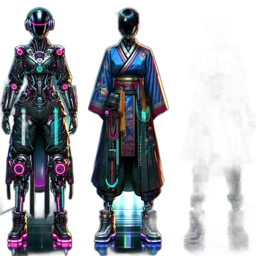 robot, cyberpunk, concept art, vaporwave transparent PNG cut-out