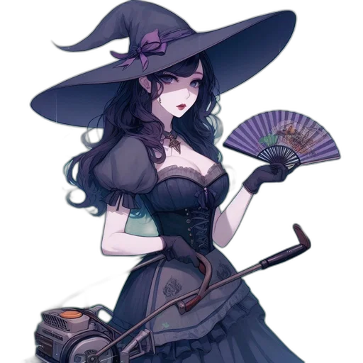 staff, hat, dress, weapon transparent PNG cut-out