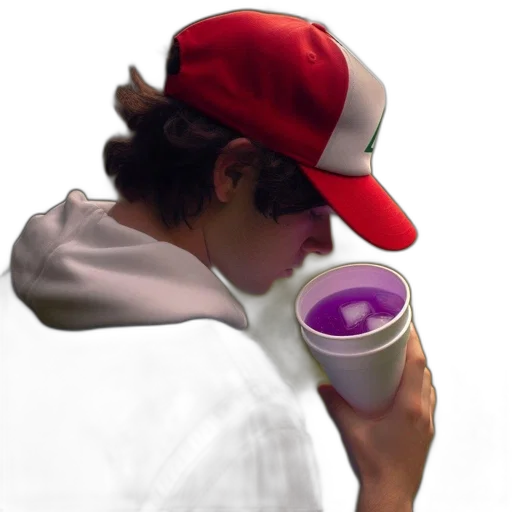 hat, bottle, vaporwave, photorealistic transparent PNG cut-out