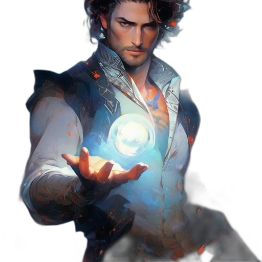 jacket, staff, sword, fantasy art transparent PNG cut-out
