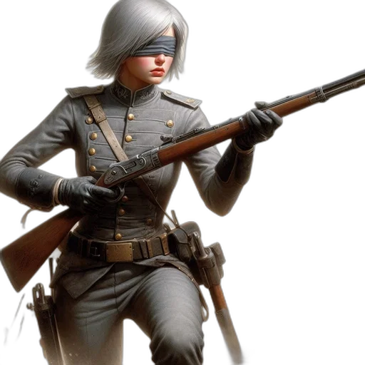 weapon, jacket, hat, staff transparent PNG cut-out
