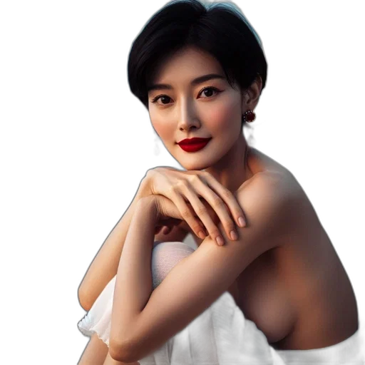 dress, jewelry, face, photorealistic transparent PNG cut-out
