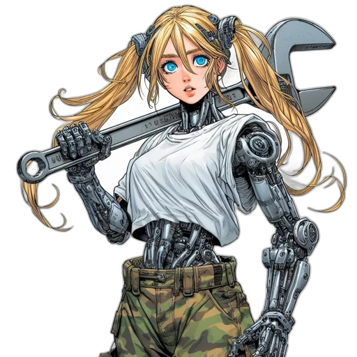 weapon, robot, staff, comic book art transparent PNG cut-out