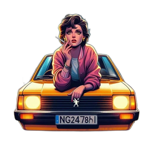car, jacket, face, concept art transparent PNG cut-out