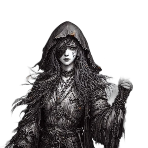 jacket, mask, staff, sword transparent PNG cut-out