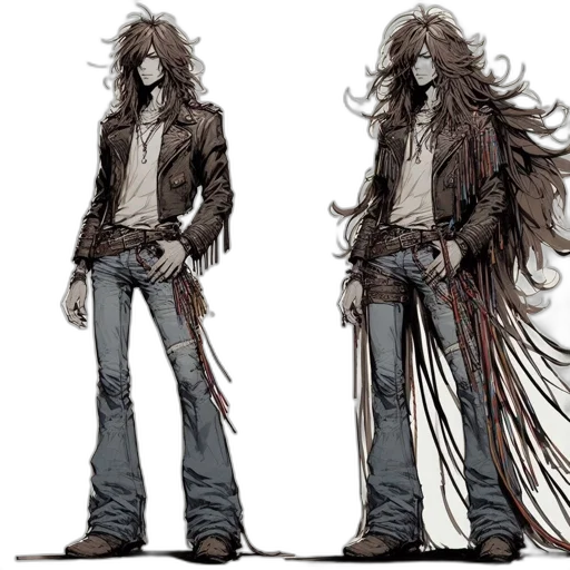 hair, jacket, staff, concept art transparent PNG cut-out