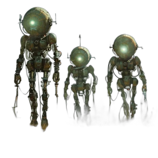robot, staff, concept art, 3d render transparent PNG cut-out