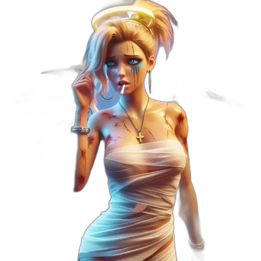 dress, staff, face, weapon transparent PNG cut-out