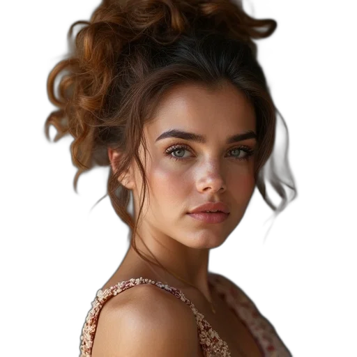 hair, face, jewelry, dress transparent PNG cut-out