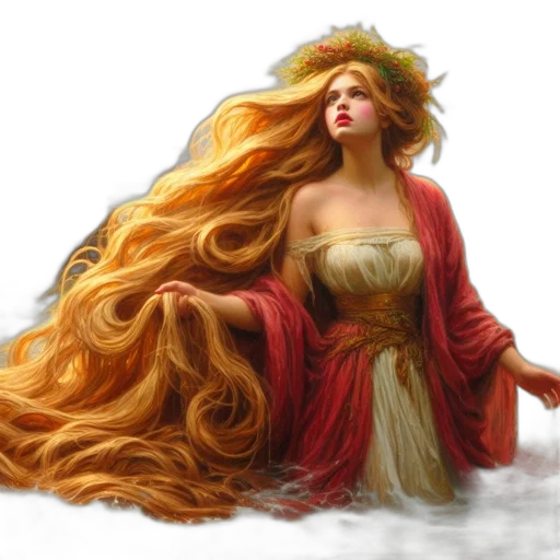 dress, hair, crown, fantasy art transparent PNG cut-out