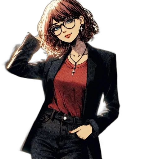 jacket, staff, dress, comic book art transparent PNG cut-out