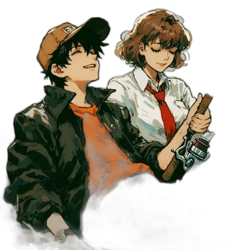 jacket, hat, staff, weapon transparent PNG cut-out