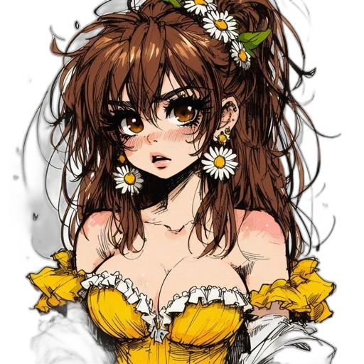 dress, flower, crown, anime transparent PNG cut-out