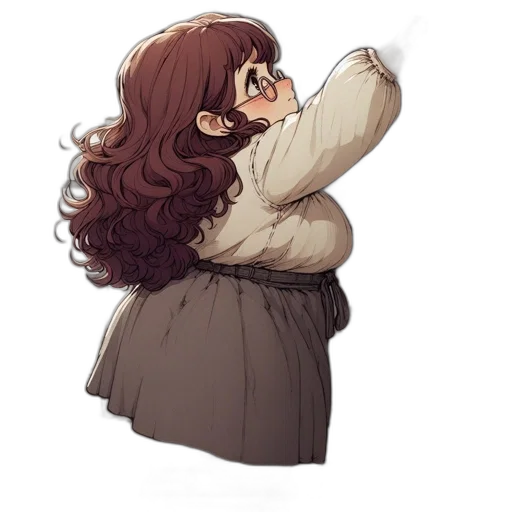 dress, jacket, hair, staff transparent PNG cut-out