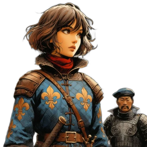 jacket, face, sword, staff transparent PNG cut-out