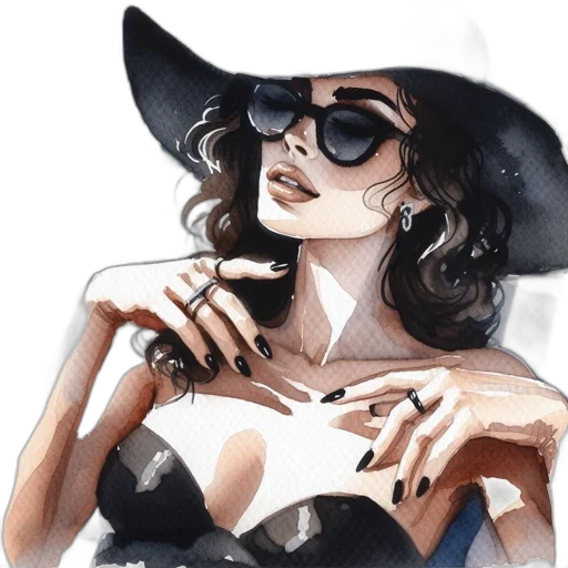 hat, jewelry, dress, watercolor transparent PNG cut-out