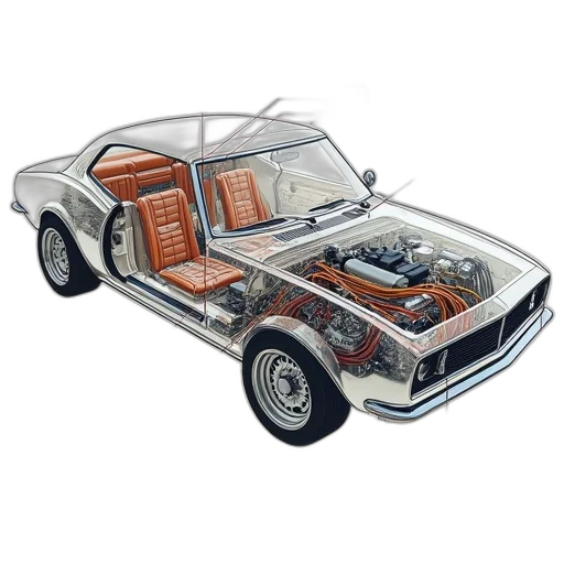 car, photorealistic, 3d render, wiring transparent PNG cut-out
