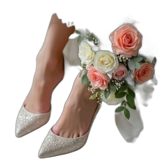 shoes, jewelry, flower, photorealistic transparent PNG cut-out