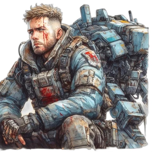 weapon, jacket, face, concept art transparent PNG cut-out