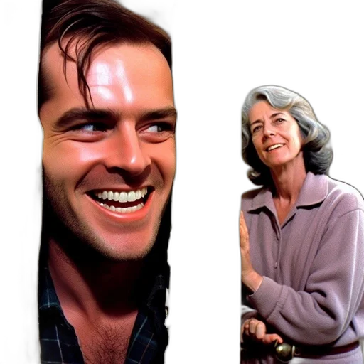 man, unexpectedly, smiles, through transparent PNG cut-out