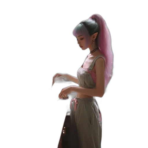 dress, creature, staff, hair transparent PNG cut-out