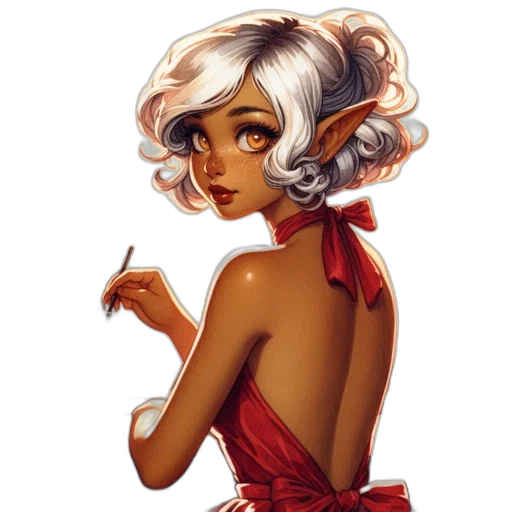 dress, staff, jewelry, concept art transparent PNG cut-out